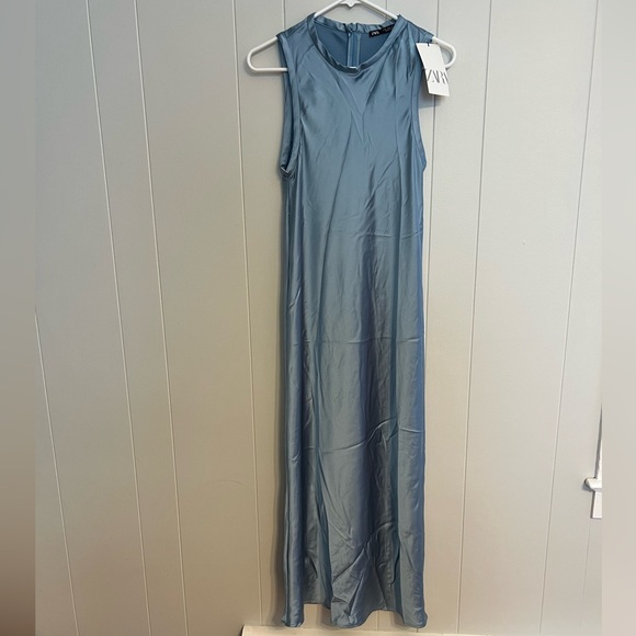 ZARA Blue Satin Long Dress size M‎ NWT - Picture 1 of 6